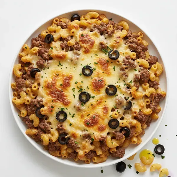 Beef and Cheese Gratin with olive & Macaroni medley